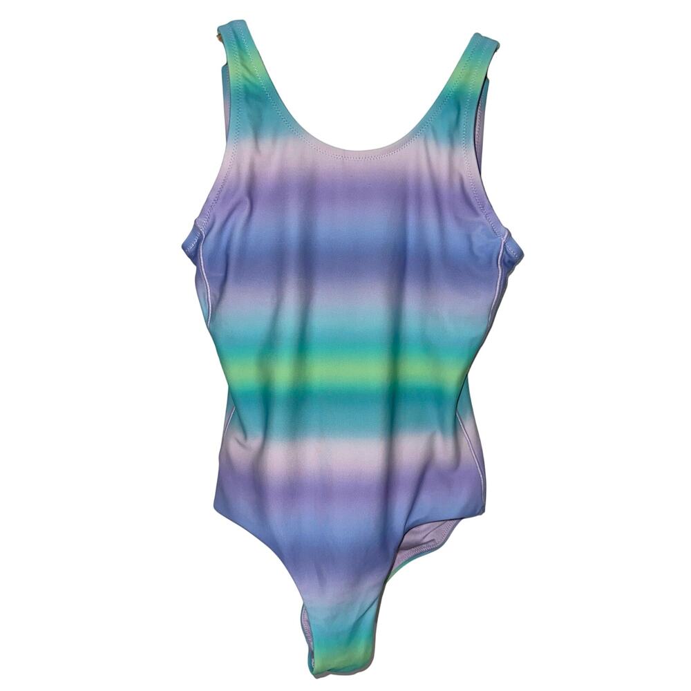 Athleta Girl Scoop Aura Ombre Blue Purple One Piece Swimsuit Size M 8-10